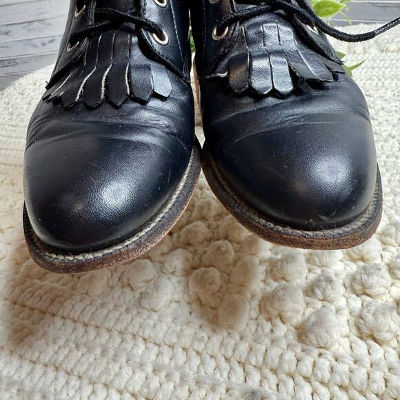 JUSTIN Boot Women's 6.5 Lace Up Roper Kiltie Boot Black Steampunk Cowgirl Combat - Picture 6 of 14